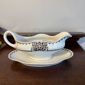 Vintage German C. Tielsch & Co Altwasser #23765 Gravy Boat & Under Plate